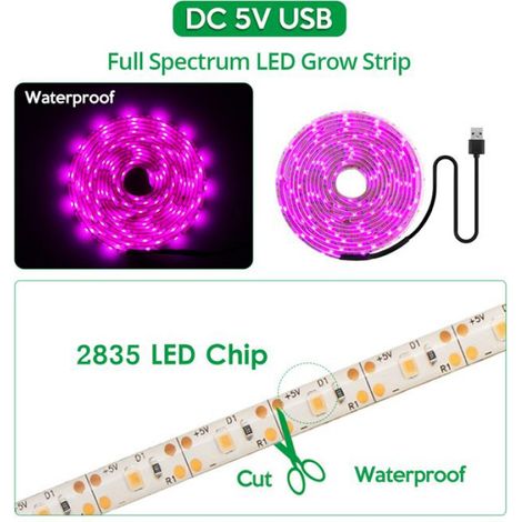Garosa Lampes Phyto LED LED élèvent la lumière complet USB élèvent la bande lumineuse 1M outillage environnement 1m/39,37 pouces (1/4)