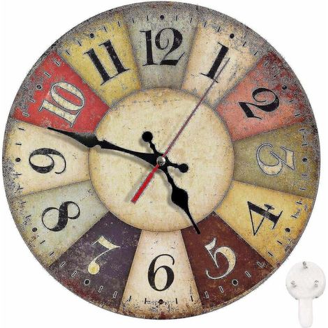 Geräuschlose runde Wanduhr im Vintage-Landhausstil aus Holz, Dekoration für Ihr Zuhause (1/3)