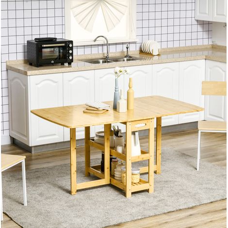 Table pliante 149,5/80/73,5 cm en bambou naturel avec rangements et pieds réglables (1/5)