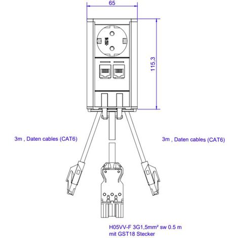[NEUWERTIG] B-Ware BACHMANN Steckdoseneinheit Turm CEE7/3 CAT6A Einbau schwarz 0.5m GST18 (1/2)