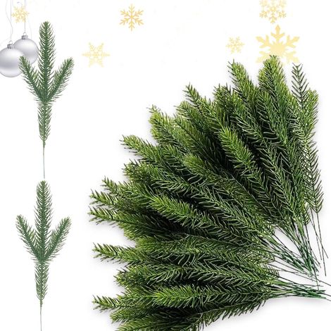 50 pezzi di rami di abete artificiali, rami di abete finti, ghirlande di abete natalizio fai da te per composizioni floreali natalizie, ghirlande, decorazioni per le feste (verde) (1/5)