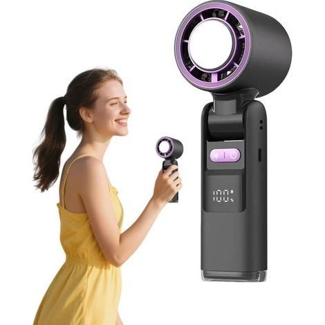 Tragbarer Ventilator mit Eiskühler, faltbarer Ventilator mit 100 Geschwindigkeitsstufen, LED-Anzeige, 4000-mAh-Akku, USB-aufladbar, für Reisen, Outdoor-Aktivitäten und Camping, Grau (1/4)