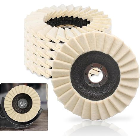Lot de 5 disques de polissage de 125 mm, feutre brillant pour meuleuse d'angle, laine pour ponçage (1/5)