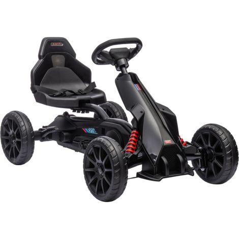 Voiture Électrique Karting Enfant 3-8 Ans - Siège Réglable, Pédales & Frein à Main - Véhicule Pédalier Extérieur Noir - 100x58x58.5cm (1/5)