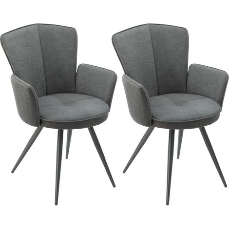Lot de 2 fauteuils de table assise matelassée tissu toucher doux gris pieds métal laqué anthracite - ELLIPSE (1/4)