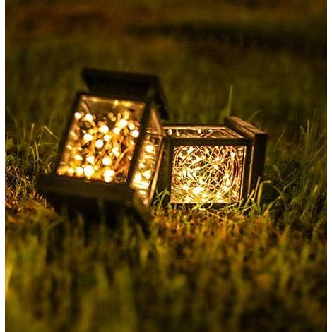 Lanternes solaires suspendues d'extérieur, étanches, effet bougies sans flamme, pour la décoration de jardin, terrasse, cour ou arbre. Lot de 2.-AquaForge