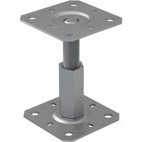Fixtout – Embase pied de poteau réglable – Platine 130x130mm – Acier galvanisé – Hauteur réglable 100-150mm – Fixation durable pour extérieur (1/5)