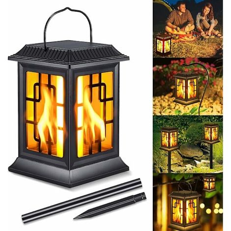 Lampe solaire à effet flamme, lampe solaire extérieure étanche IP65 avec effet flamme réaliste, torche solaire extérieure avec 2 modes d'éclairage-AquaForge
