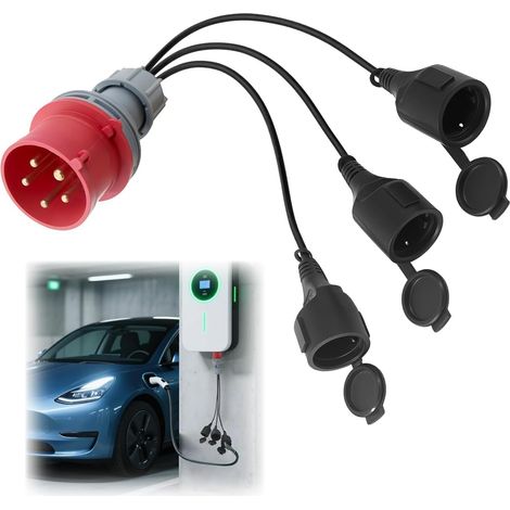 Câble Adaptateur CEE, Répartiteur de courant fort 400V 16A fiche vers 3 x 230V connecteur Schuko Câble rallonge 5 pôles (3P+N+E) 3 × 0,5m IP44 avec couverture protectrice pour bateaux camping Caravan (1/5)