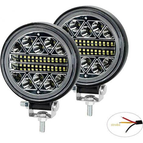 Phare de travail led tracteur 2 x 102W 4 "LED Projecteur Ronde Phares Longue Portee led Spot Flood Lumière de recul pour Voiture Camion Tracteur (1/5)