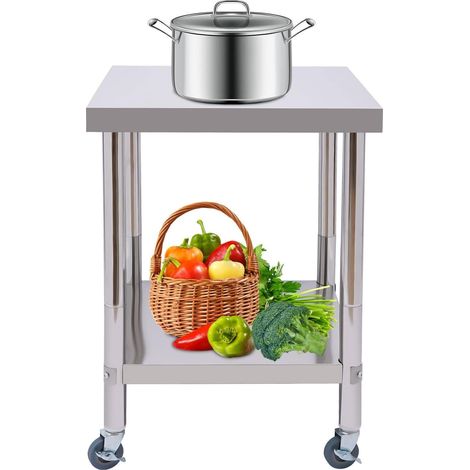 Tavolo da cucina in acciaio inox con ruote, tavolo da lavoro, tavolo da lavoro per gastropastro, tavolo da lavoro professionale in acciaio inox per la preparazione e la lavorazione degli alimenti, 60x (1/5)