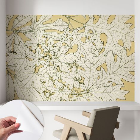 Papier peint adhésif décoratif pour salon chambre et cuisine Facile à poser avec colle Feuilles d'arbres 104x70 cm (1/5)