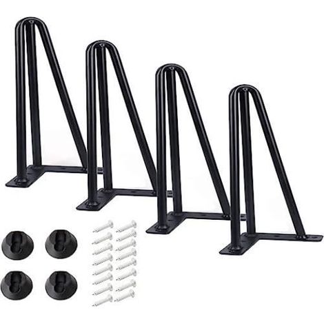 4PCS Pieds de Table en Épingle à Cheveux de 20cm, Pieds de Meuble en Metal avec 3 Tiges Robustes, Pieds de Meubles Noirs pour Table (1/4)