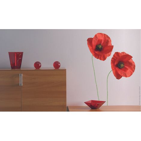 2 Stickers Autocollants Décoratifs 34x48cm Photo Coquelicot Rouge - Décoration Intérieure - Lot de 2 (1/2)