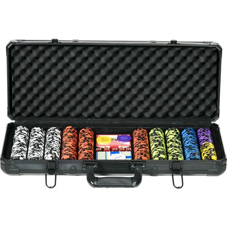 Juego de póker completo, con 500 fichas, 5 dados, 2 barajas de cartas y 3 botones. (1/5)