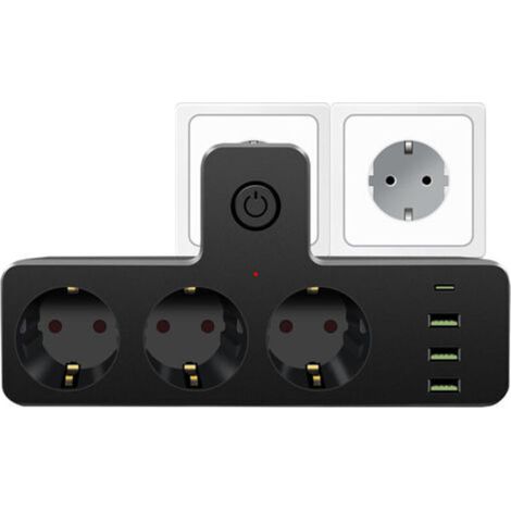 Power strip, USB power strip, Power strip with switch, 7-in-1 French power strip with 3 USB ports and 1 Type-C port, Socket with switch, Multi-socket for Home, Travel and B (1/4)