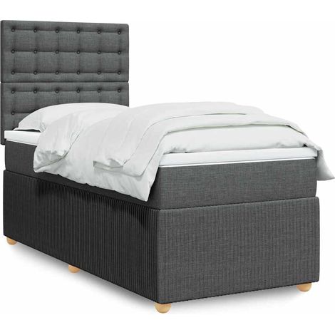 Cama box spring con colchón tela gris oscuro 90x200 cm (1/5)