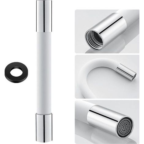 Raccord de douchette de robinet 360 degrés, Tuyau d'extension en silicone avec joint étanche, Bubbler flexible, Tuyau d'eau pour robinet.30CM Blanc (1/5)