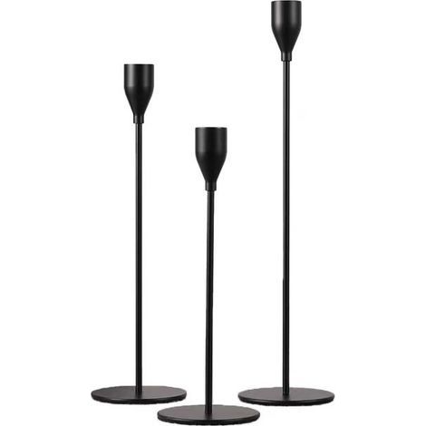 3er-Set Kerzenhalter – Kerzenständer – Deko-Accessoires – Weihnachtsdekoration – Drei Größen: 22 cm, 27 cm, 32 cm – Schwarz (1/5)