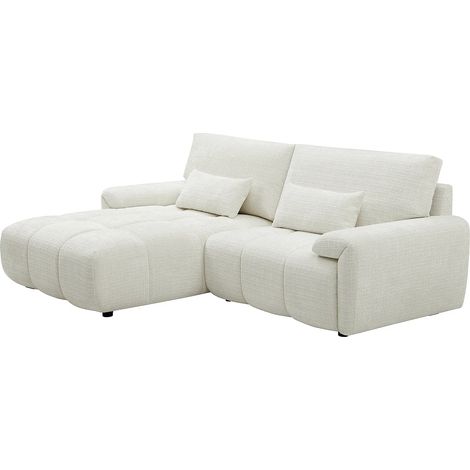 Divano angolare sinistro in tessuto ciniglia bianco sporco - ANELKO (1/5)