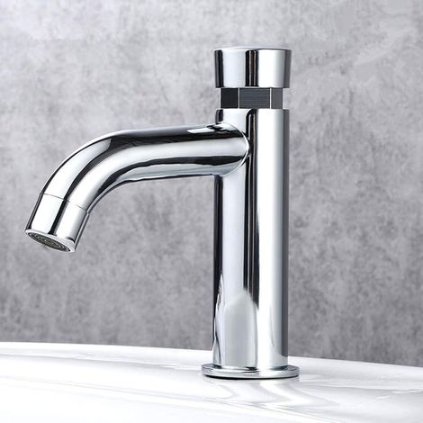 Robinet d'eau froide en laiton pour salle de bain, robinet de lavabo à fermeture automatique, robinets d'économie d'eau, chromé (1/4)