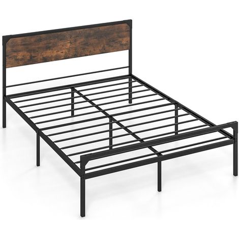 COSTWAY Industrial Double Size Bed Frame Metal Platform Bed with 9 Support Legs (1/5)