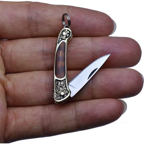 Mini couteau pliant 9g bois de serpent laiton porte-clés couteau EDC camping extérieur
