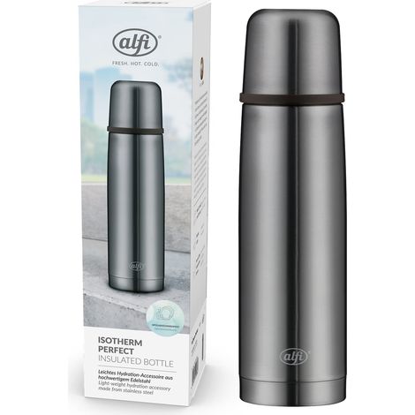 alfi ISOTHERM AV 500ml, cool grey mat, borraccia isolante in acciaio con bicchiere, ermetica con chiusura automatica, smontabile, caldo per 12 ore, anti-impronte, senza BPA (1/5)