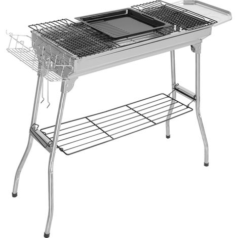 GROOFOO Portable Barbecue Charcoal Grill Charcoal Chimney Starter, Stainless Steel BBQ Grill and Smoker, Outdoor Camping Barbecue Grill for Outdoor Cooking Hiking Picnic Garden Beach Party