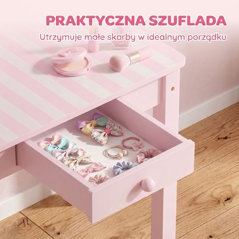 Coiffeuse Enfant 2 en 1 Bureau Maquillage avec Tabouret Miroir Amovible Tiroir pour Fille 3-6 Ans Rose (1/5)