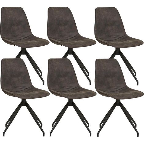 JACOB - Lot de 6 Chaises Tissu Microfibre Gris foncé Pied Pivotant Métal Noir (1/5)