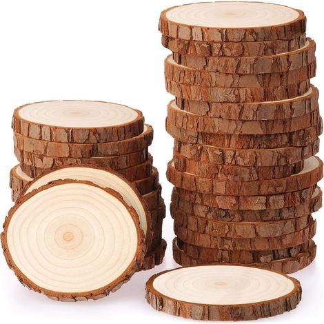 Tranches de bois naturel 30 pcs – Diamètre 6-7 cm – Épaisseur 0,8 cm – Séchées et polies – Pour décorations de Noël et mariage (1/2)