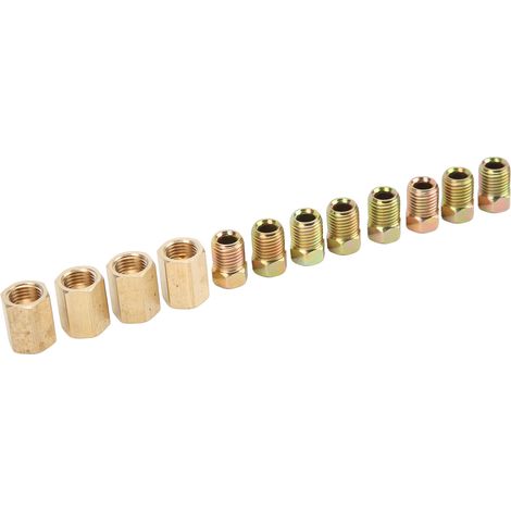 Kit 12 pièces raccords de ligne de frein, filetage 3/8in-24, 4 unions 8 écrous, laiton universel pour tube 3/16in (1/5)