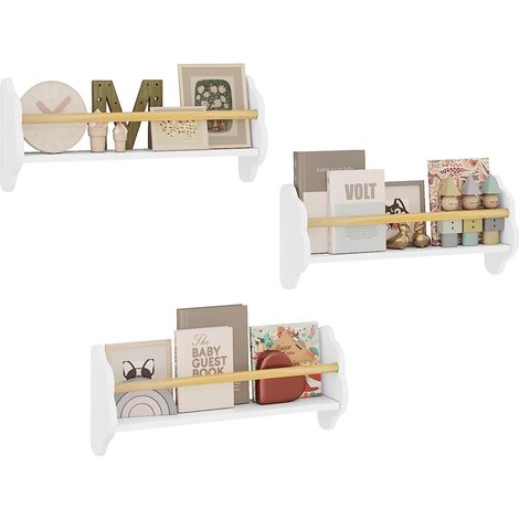 WOLTU 3er Set Kinder Bücherregal Wandregal, Kinderzimmerregal, Kinderregal für Buchaufbewahrung, aus Kiefernholz MDF, für Kinderzimmer Spielzimmer, Weiß (1/5)