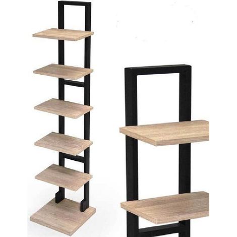 Trade Shop - MOBILE SCAFFALE MODERN IN METALIEN 5 MENSOEN IN LEGNO 30X30X131CM 783180 - (1/3)