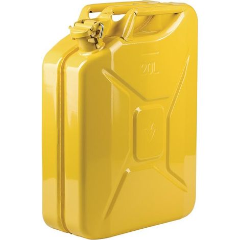 FP – Bidon de carburant 20l en tôle d'acier – Couleur jaune RAL 1018 – Dimensions L345xB165xH470mm – Fermeture de levier et de fusible (1/2)