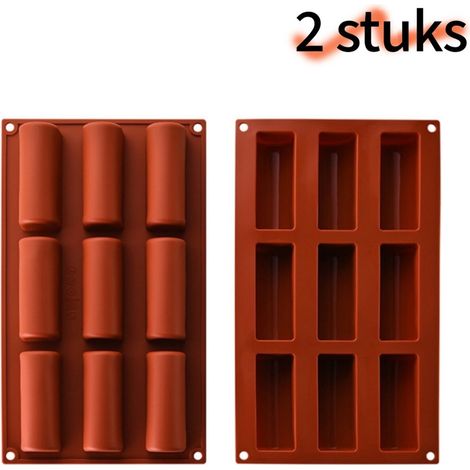 Lot de 2 moules à gâteau en silicone demi cylindre à 9 compartiments antiadhésifs pour chocolat mousses et petits gâteaux 29,5 x 17 cm rouge (1/5)