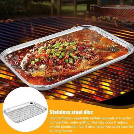 Grille Bbq - Acier Inoxydable 34,9 x 24,5 cm - Pour Viandes Poissons Legumes - Lot De 2 (1/4)