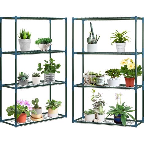 JSSEVN - Regal pour plantes, 2-pces, avec 4 étages par set, en acier, vert, dimensions 70x27x110 cm - Combinable ou séparé (1/5)