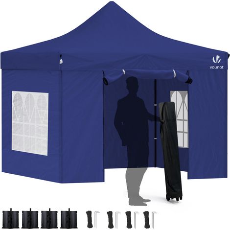 VOUNOT Gazebo Giardino 3x3m Pieghevole con 4 Parti Laterali, Tenda per Feste Pop up con 4 Sacchi di Sabbia e Borsa di Trasporto, Blu (1/6)