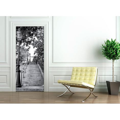 Sticker Porte effet 3D - autocollant Trompe L'œil pour Porte - Décoration pour Porte Cuisine, Salon, Chambre, Salle de Bain - Style Papier peint pour les murs - Escalier Parisien - 204 x 83 cm (1/3)