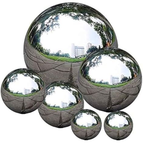 Lot de 6 Boules d'observation en Acier Inoxydable Poli Miroir 50 à 150 mm Boule réfléchissante Flottante pour décoration de Jardin