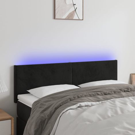 Tête de lit à LED pour lit double, Cadre de lit, Tableau décoratif de chevet Noir 144x5x78/88 cm Velours SDG82678 (1/5)