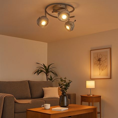 Spotleuchte Spotrondell Deckenlampe Deckenleuchte Wohnzimmerlampe Küche, 3 flammig Spots beweglich, Metall grau antik, 3x GU10 LED 5 Watt 340 Lumen warmweiß, DxH 34x16 cm (1/5)