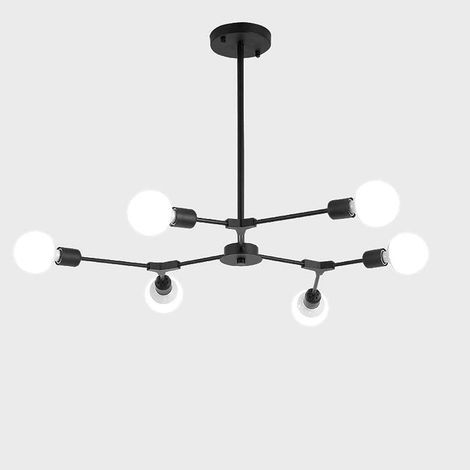 Suspension E27 style industriel, idéale pour les salons et autres espaces, plafonnier créatif, minimaliste et moderne, noir - 6 ampoules (1/5)