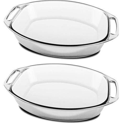 Lot 2 plat à four avec anse, moule de cuisson, capacité 4.2 L - Longueur 40.5 x Profondeur 27.5 x Hauteur 7 cm -JUANIO