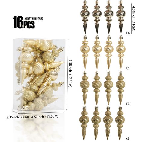 Juego de 16 bolas navideñas - Decoración clásica para el árbol - Adornos navideños - Irrompibles - Doradas