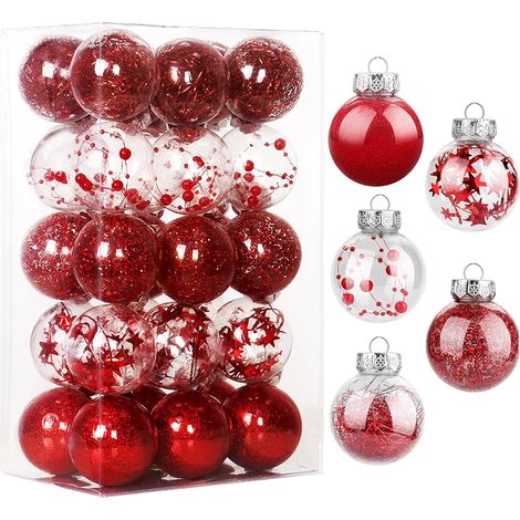 [JAMAIS UTILISÉ]30 Pieces Red Christmas Baubles Personalized Christmas Tree Ball Transparent Shatterproof Baubles Christmas Tree Baubles with String Baubles Decorations for Christmas Party Wedding (1/5)