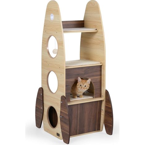 COSTWAY Albero per Gatti a Forma di Razzo 120cm, Condo 2 Piani, Graffiatrice Sisal (1/5)
