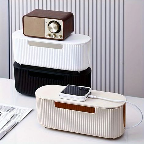 Boîte de rangement pour câbles en plastique avec attaches incluses, gestion des câbles d'alimentation et de données, rangement pour tiroir de bureau à domicile (1/5)